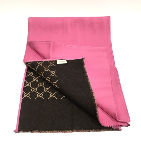 GUCCI Guccissima Wool / Silk Scarf -Brown / Pink Double Side -NWT - Picture 9 of 9